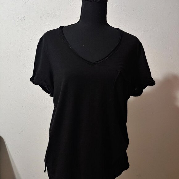 Anthropologie T.la Classic V Neck Pocket Tee Black - Picture 1 of 9